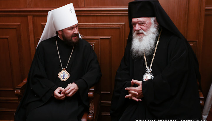 Глава ОВЦС РПЦ митрополит Иларион и Предстоятель Элладской Православной Церкви Архиепископ Иероним. Фото: "Ромфея"