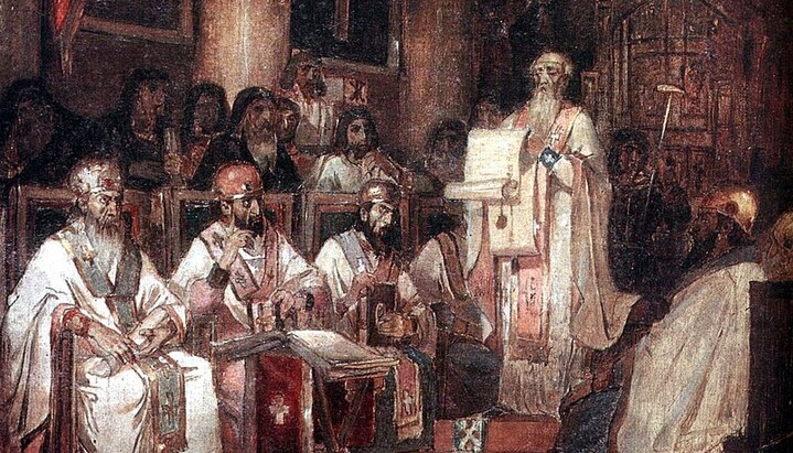 V Вселенський (ІІ Константинопольський) Собор. В. Суріков, фрагмент. 1876. Фото: wikipedia.org
