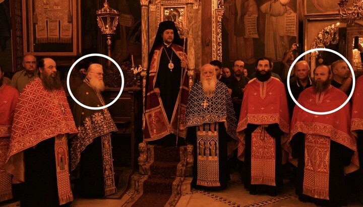 Игумен Ефрем (второй слева) и Василий Лило (последний справа). Фото: fosfanariou.gr