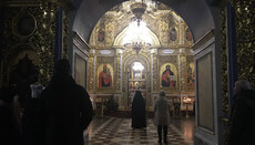 Empty Dormition Cathedral of Lavra during "Christmas service" shown online