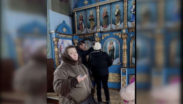 "Commission" conducting inventory at the Dormition Cathedral. Photo: Screenshot from Kremenchuk Diocese video.