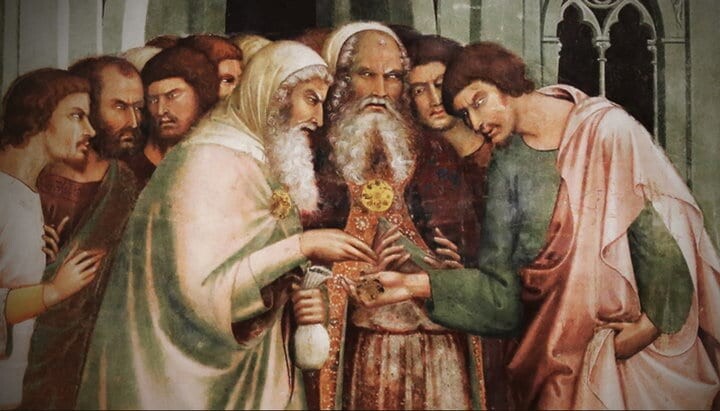 A fresco in San Gimignano – Judas betrays Jesus