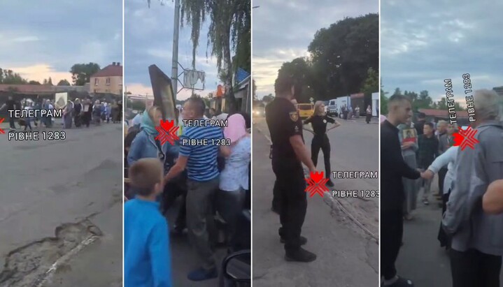 OCU provocateurs attacking the religious procession in Pochaev in the village of Demydivka, Rivne region. Photo: a screenshot of the Telegram video Rivne 1283