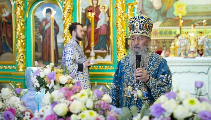 His Beatitude Metropolitan Onuphry during the Divine Liturgy in the Kyiv-Pechersk Lavra on the Feast of the Dormition of the Most Holy Theotokos. Photo: Synodal Information and Education Department of the UOC
