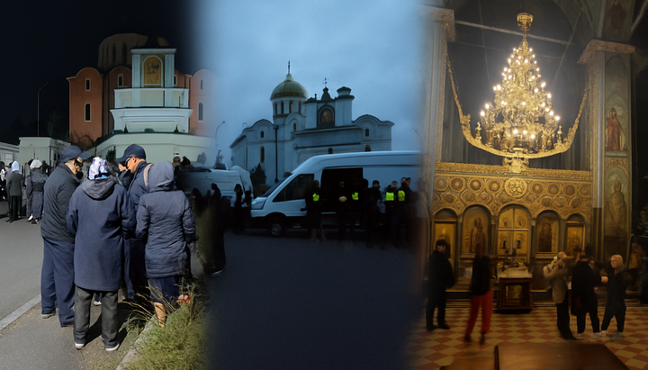 Силовики та прихожани біля будівлі кафедрального собору, єпархіального управління та духовного училища Володимир-Волинської єпархії Української Православної Церкви. Фото: Расколам.нет