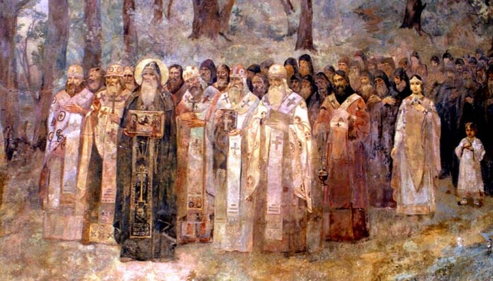 Pechersk ascetics. Painting of the Trinity Gate, the main entrance of the Lavra. Photo: open sources