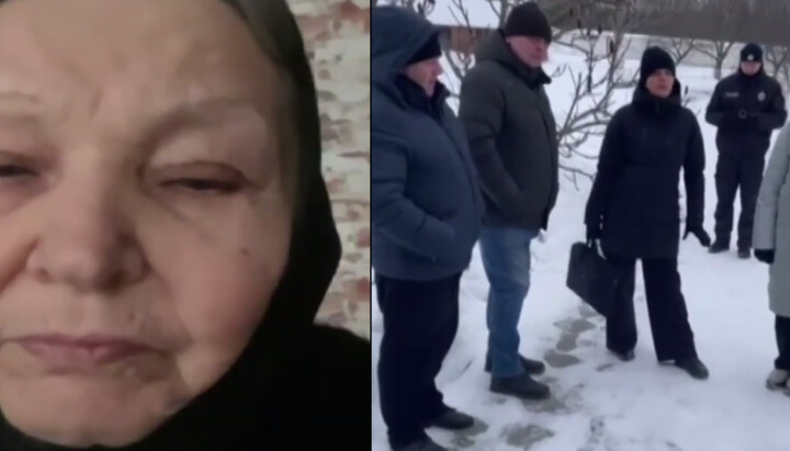 Ігуменя монастиря УПЦ в Батурині Дорофея, чиновники заповідника та поліція. Фото: Колаж СПЖ