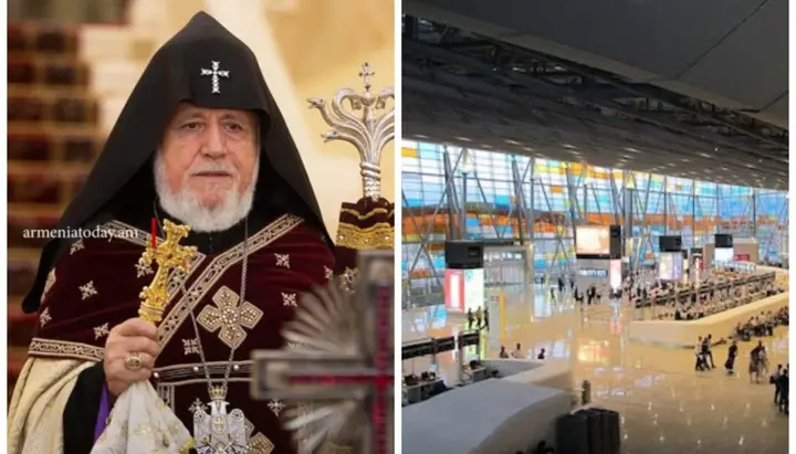 Католікос усіх вірмен Гарегін II та міжнародний аеропорт «Звартноц» у Єревані. Фото: Armenia today
