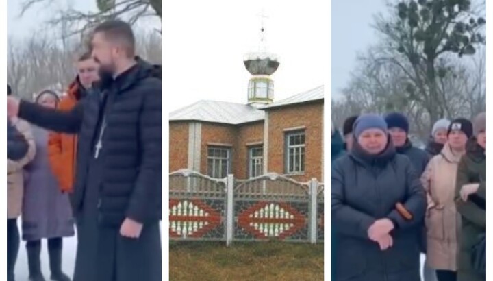 Представники ПЦУ біля Іоаннівського храму УПЦ в селі Велика Яблонівка Черкаської області. Фото: скріншот відео
