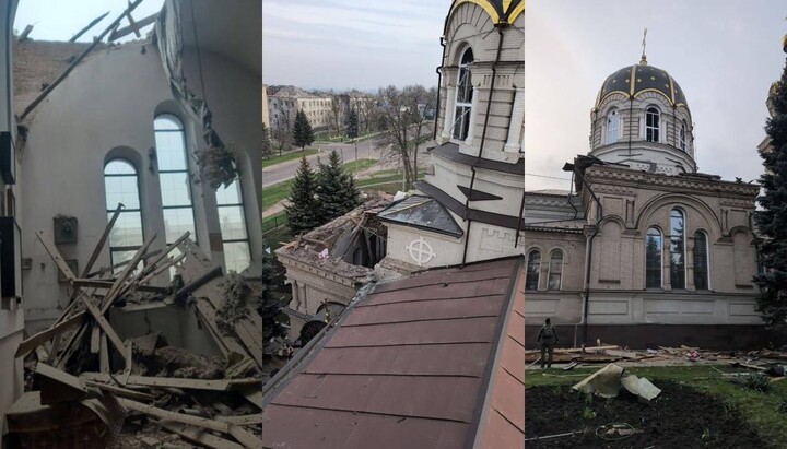 Наслідки обстрілу Миколо-Покровського собору УПЦ у Дружківці. Фото: Telegram-канал Покровського вікаріатства