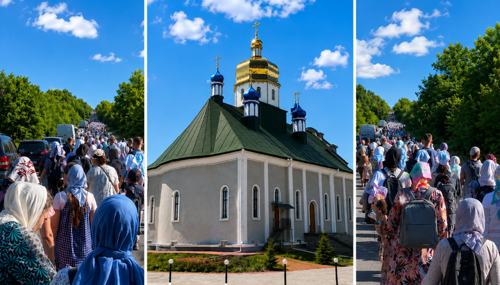 Віряни УПЦ ідуть хресною ходою до Іоанно-Богословського монастиря в селі Хрещатик. Фото: СПЖ