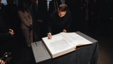 Dumenko and Zelensky sign Book of Lavra Guardians