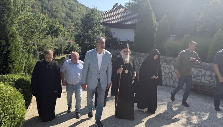 Aleksandar Vučić at the Monastery of the Transfiguration of the Lord in Kozji Dol. Photo: Eparhija Vranjska