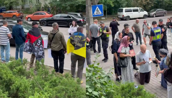 Кадры с места событий у Северного апелляционного хозяйственного суда в Киеве. Фото: скриншот видео t.me/kozakTv1